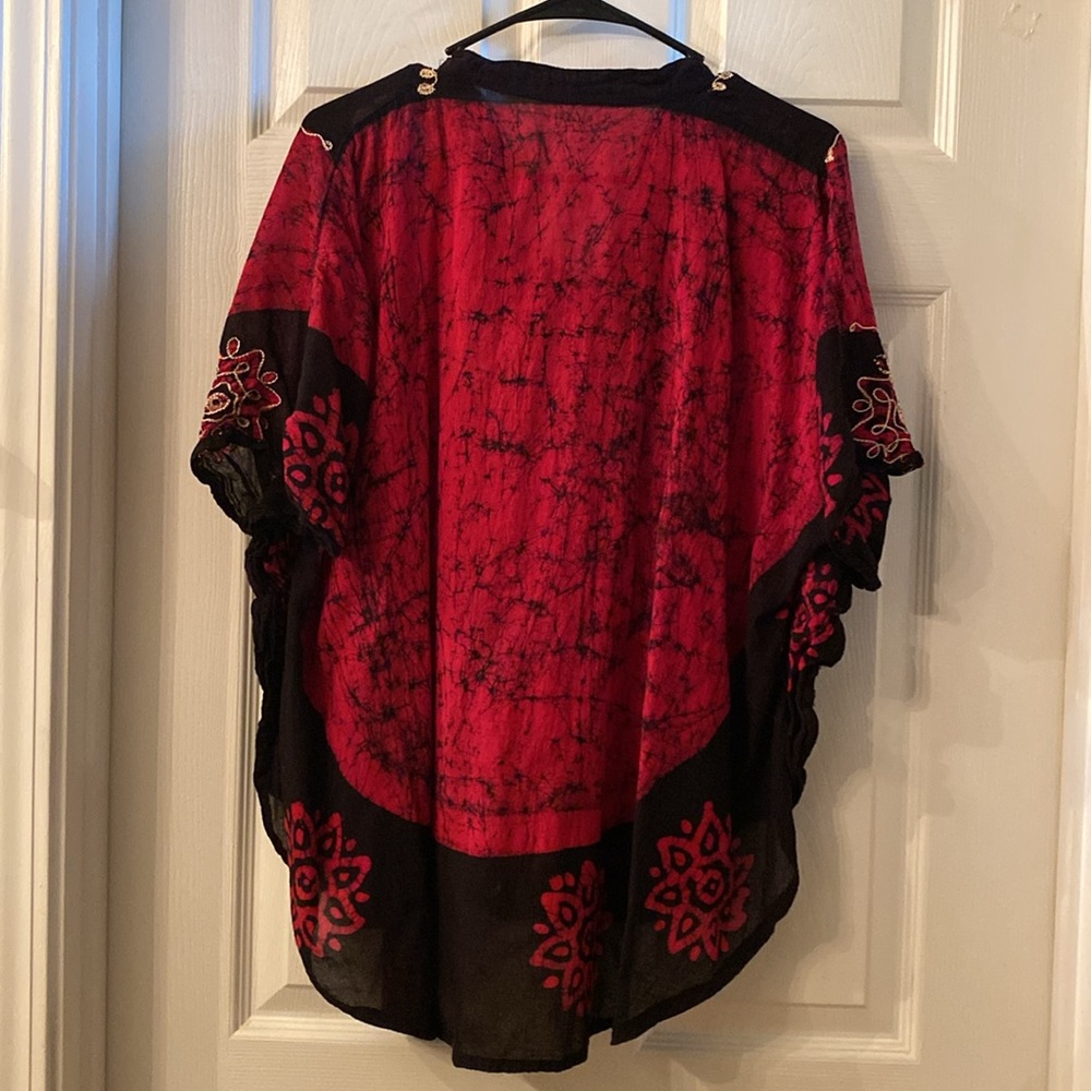 Handmade Embroidered Red and Black Women's Poncho Top - Picture 11 of 11